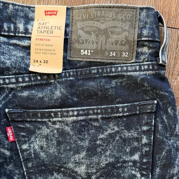 Levi's 541 Men's Acid Washed Navy Blue Straight Jeans - Picture 2 of 9